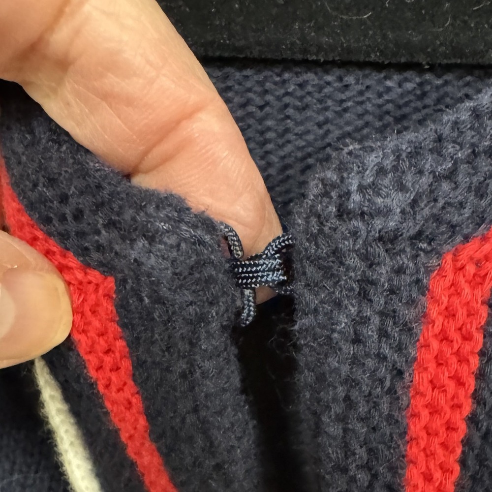 Talbots Cotton Open Cardigan, Sz Small, Navy Red White 3/4 Sleeve Pockets Boxy - Picture 3 of 8